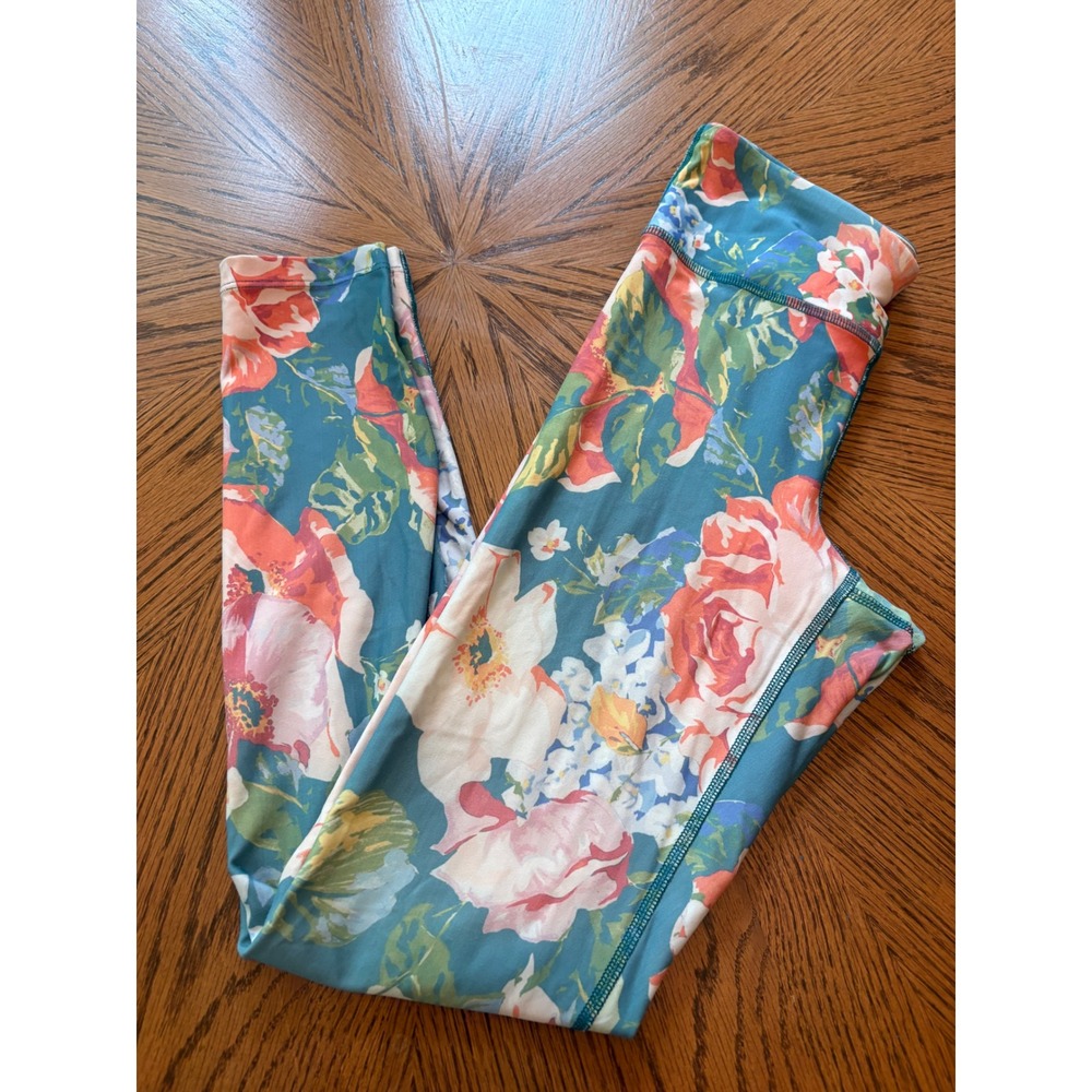 Show Me Your Mumu Moves Dusty Rose Floral High Waist Leggings Teal Small - Picture 2 of 8